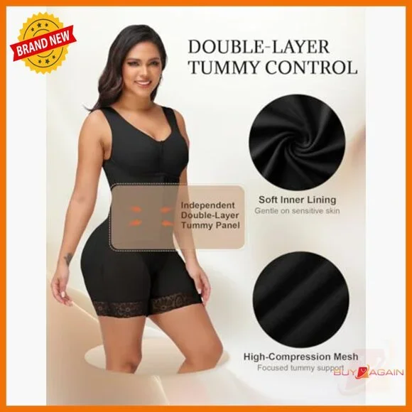 High Compression Full Body Shaper with Built-in Bra and Adjustable Straps